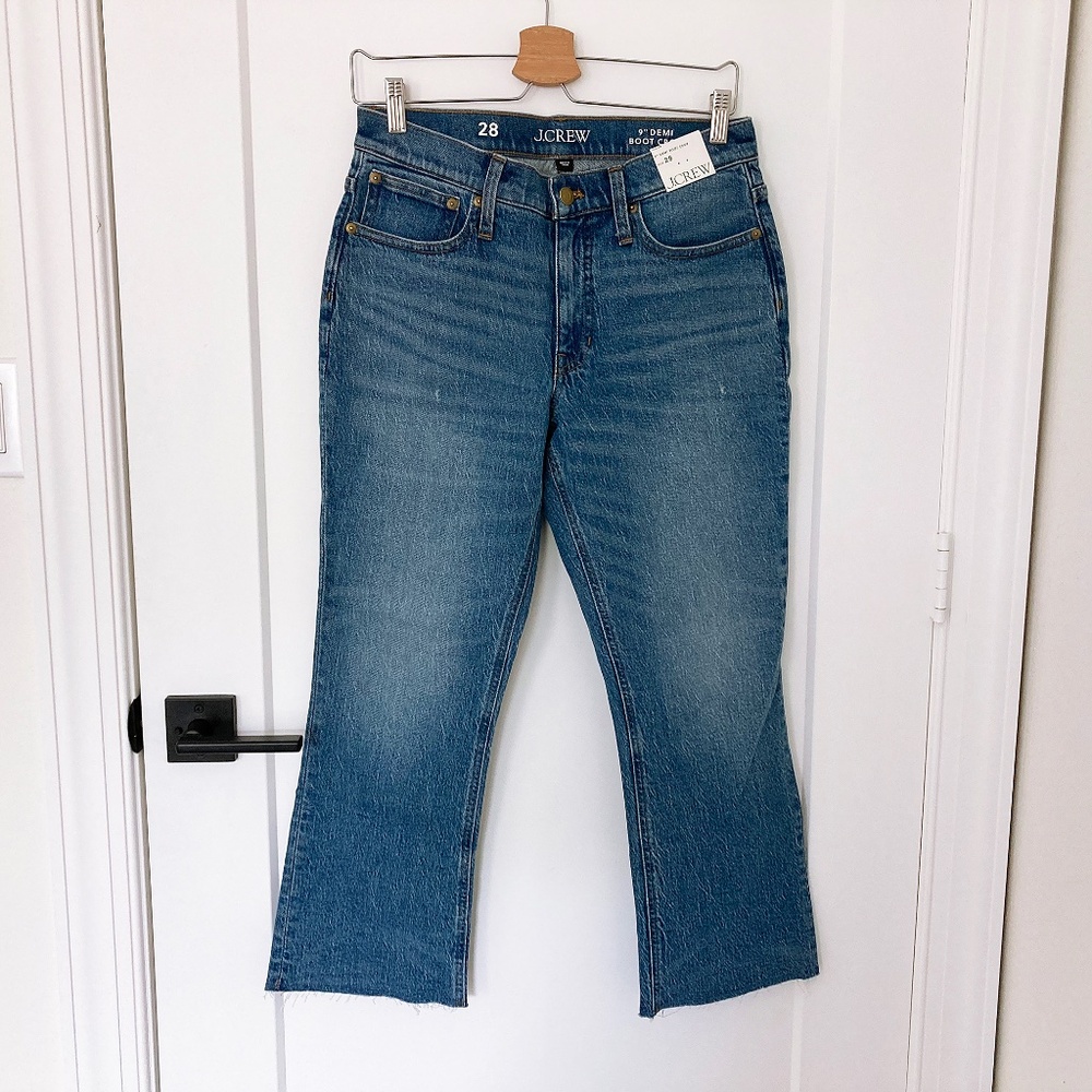 NWT J Crew 9" Demi Boot Crop Medium Wash Jean - 28